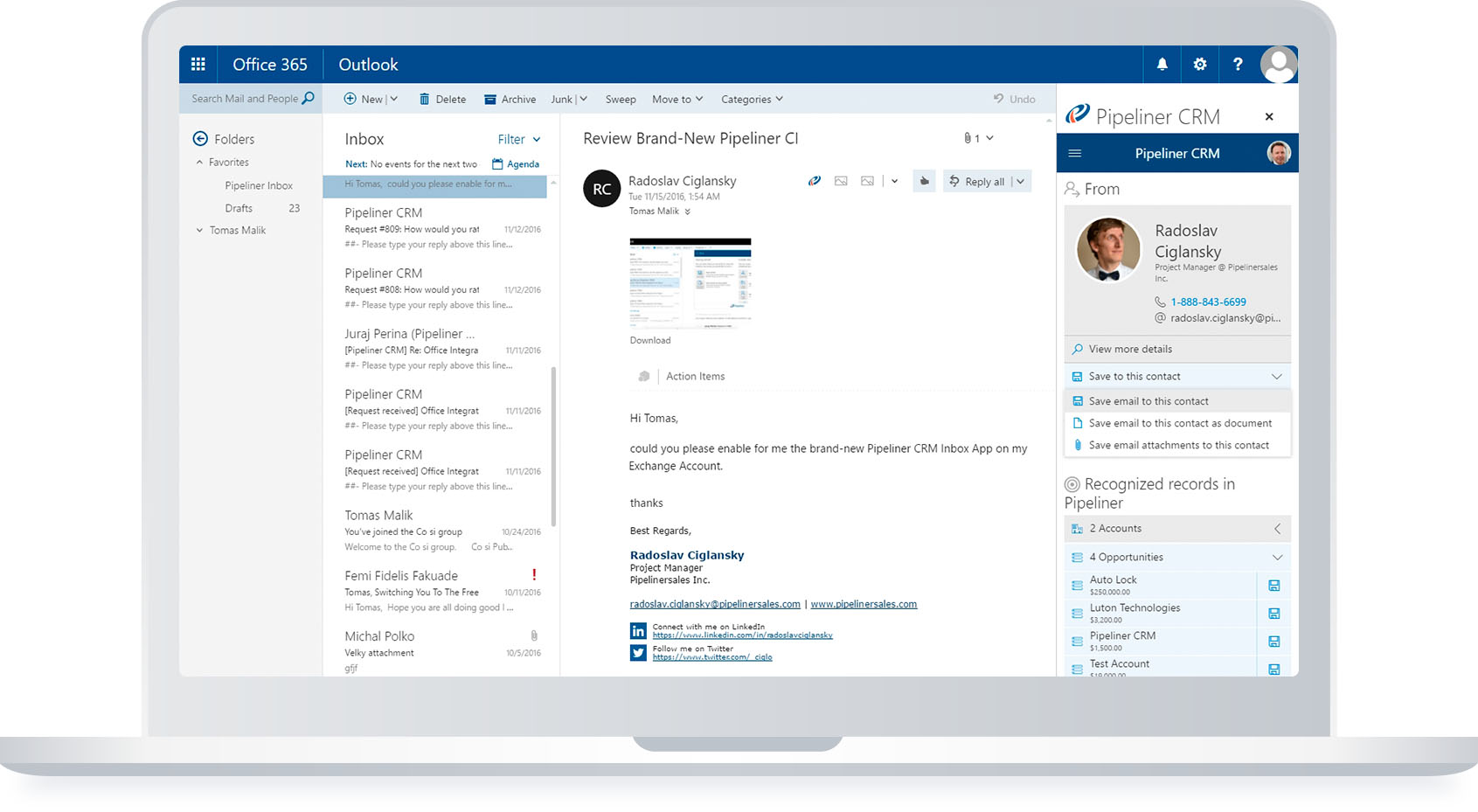 Microsoft suite for Pipeliner CRM