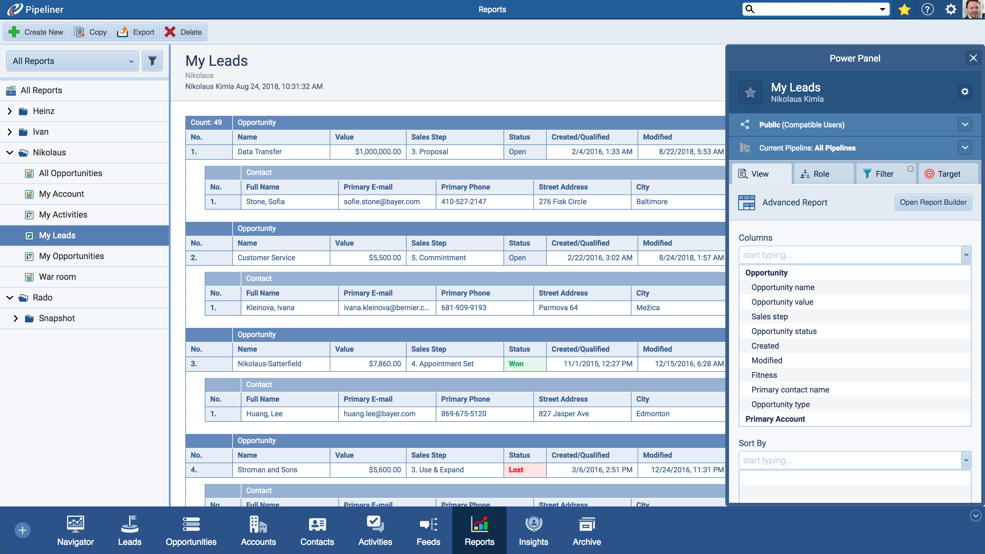 Sales CRM advanced reports feature