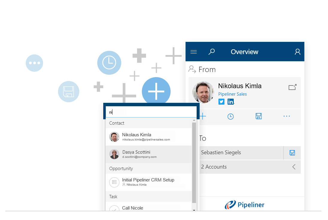From inside the MS Outlook Add-in you can search Pipeliner CRM