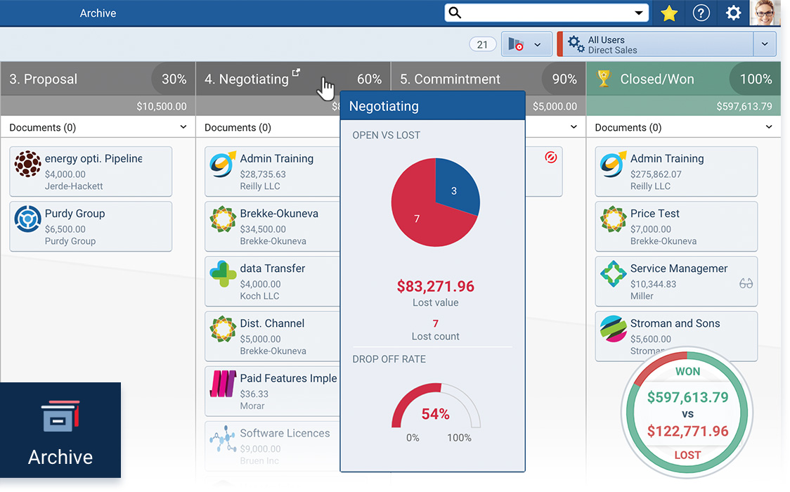 Pipeliner CRM archive feature