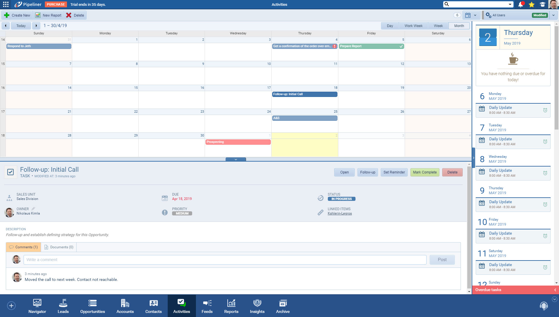 Pipeliner CRM Cloud 2.1.0. Activity Preview Update