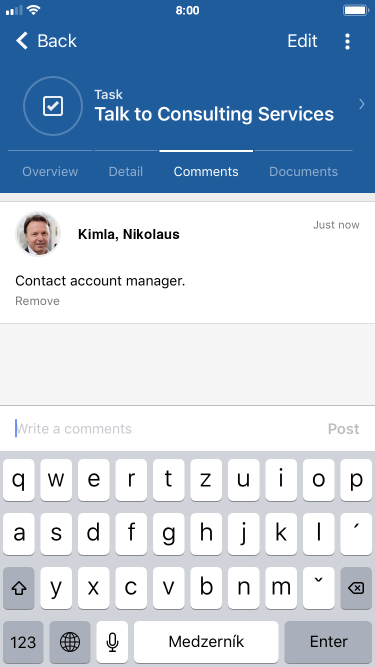 Pipeliner CRM Mobile 2.0.0 Task Comments