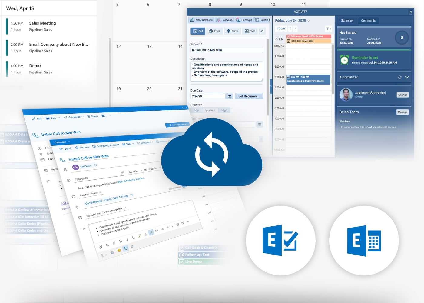 Calendar, Exchange Appointments & Exchange Tasks integrates with Pipeliner CRM