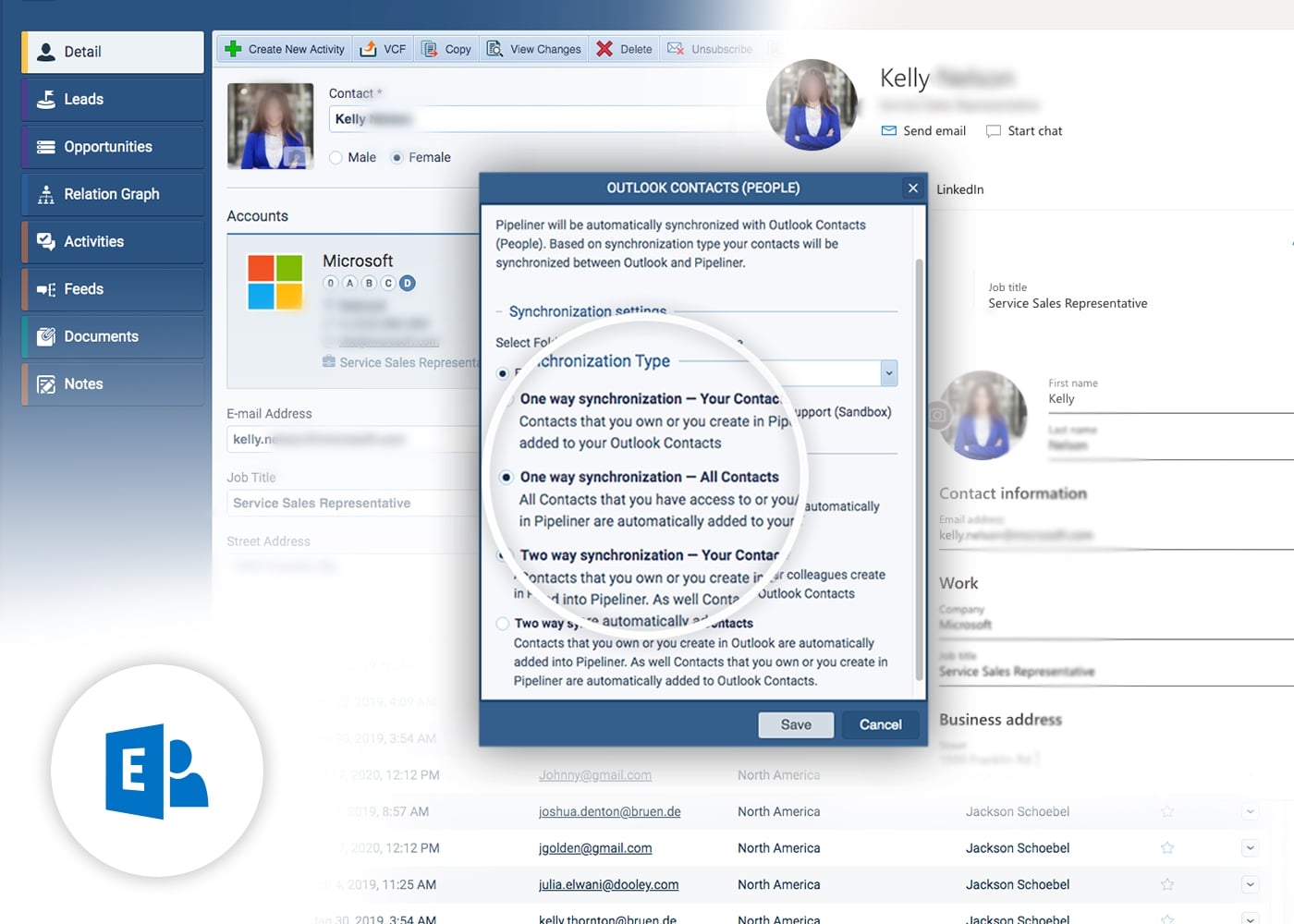 Microsoft 365 & Exchange Contacts integrates with Pipeliner CRM