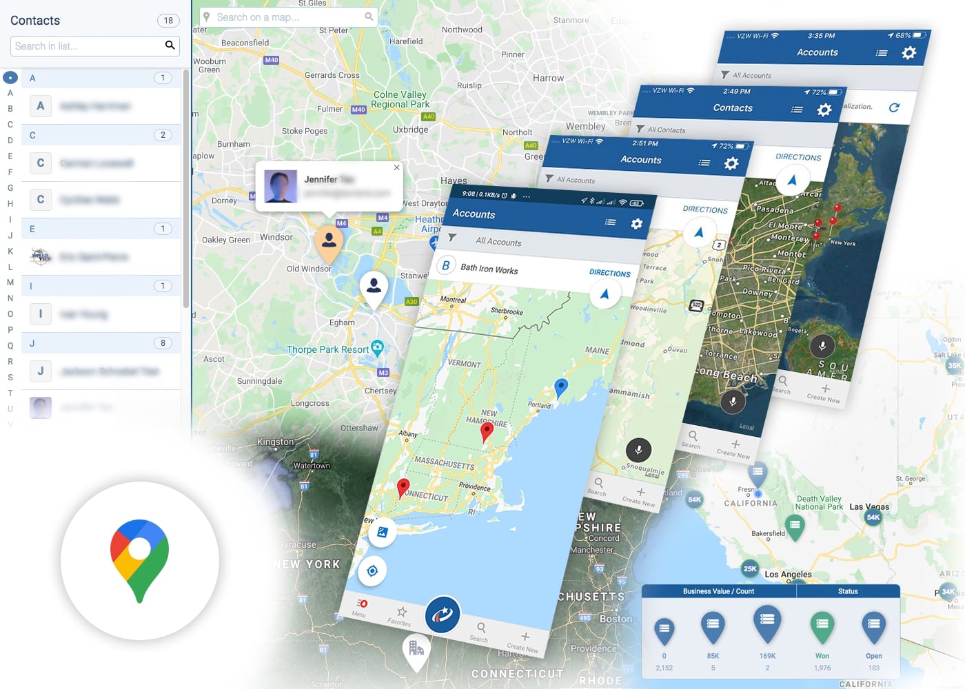 Google Maps Geolocation with Pipeliner CRM