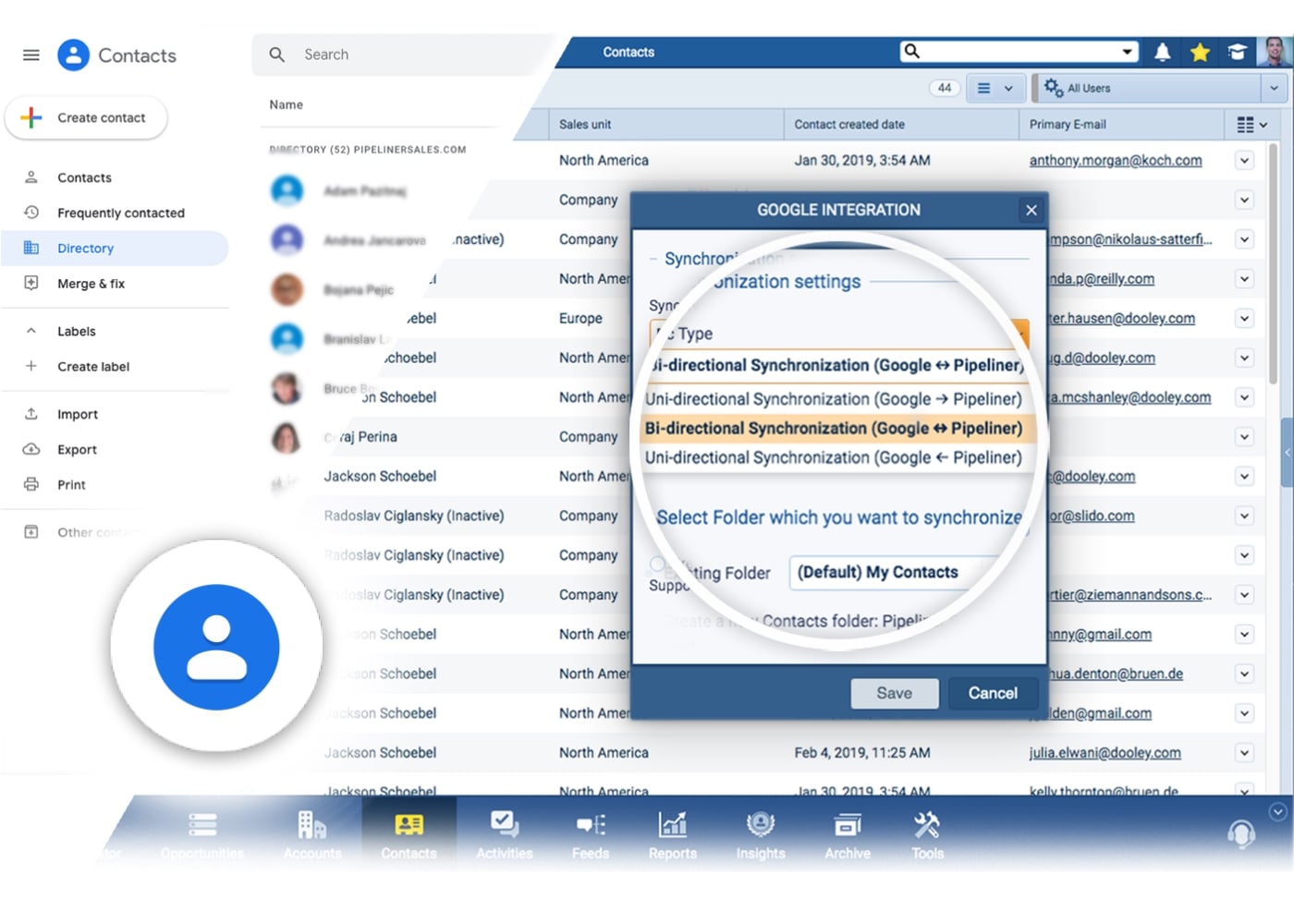 Google contacts integration with Pipeliner CRM