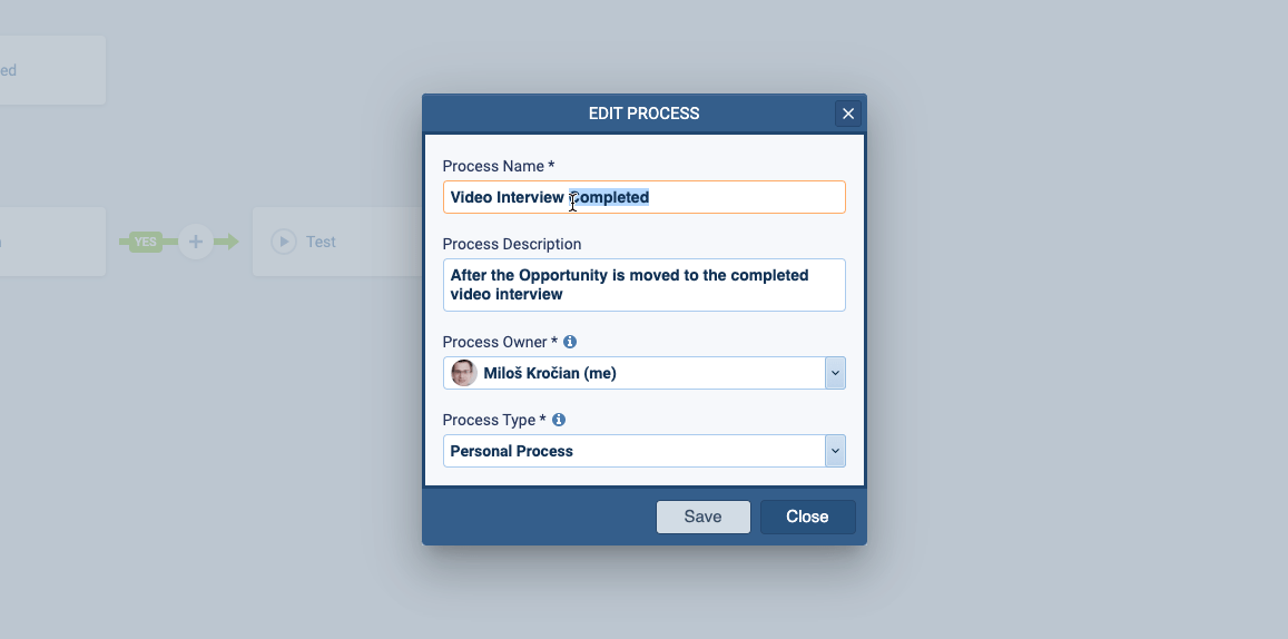 Key Columns in the Sales Process List - Updating process properties