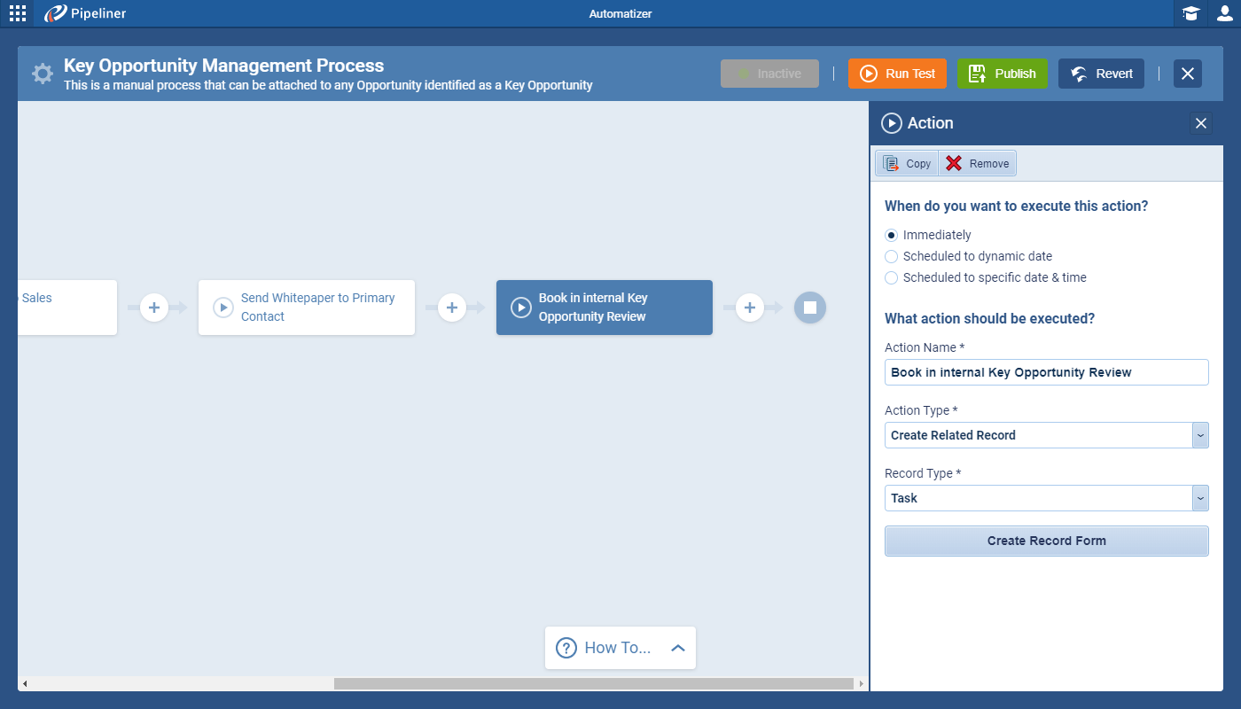 schedule a task to book an internal Key Account Opportunity