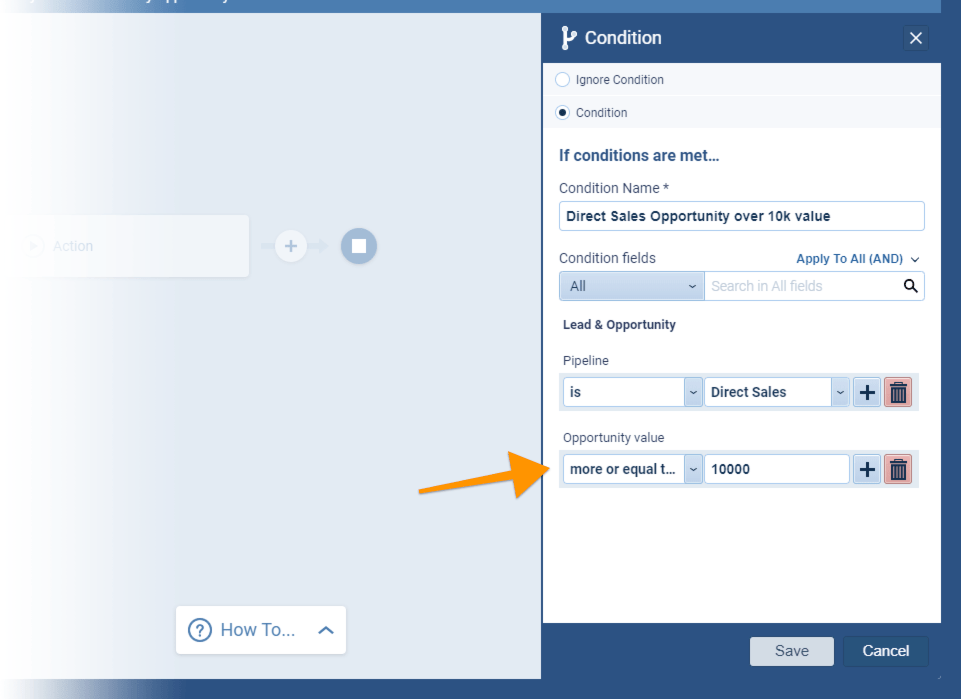 Direct Sales pipeline opportunity & must have a value of $10k or more