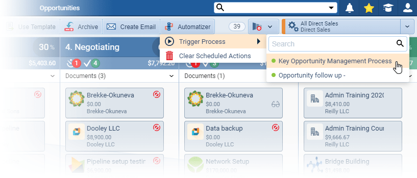 Triggering a sales process in CRM