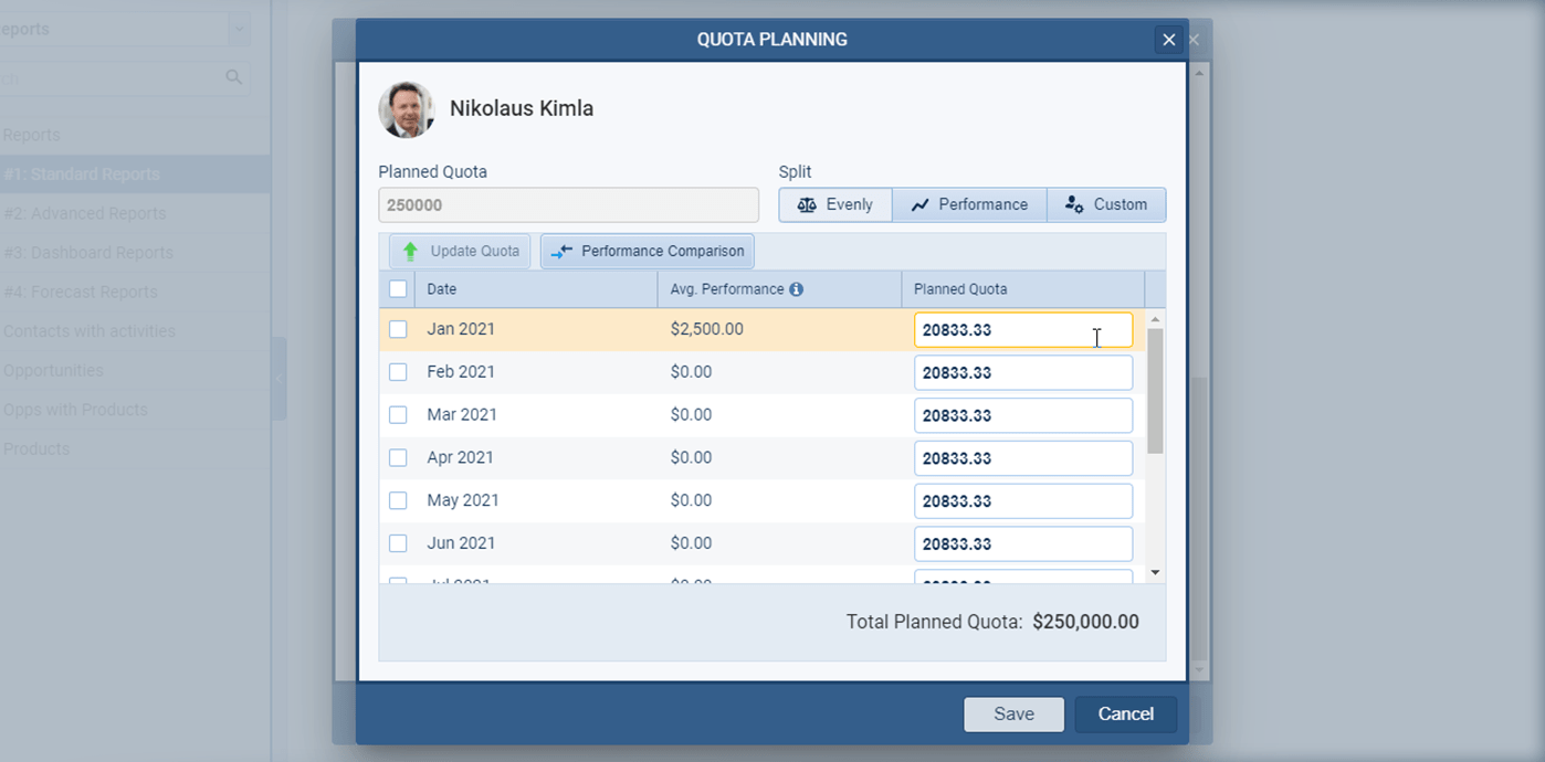 Account management quota settings