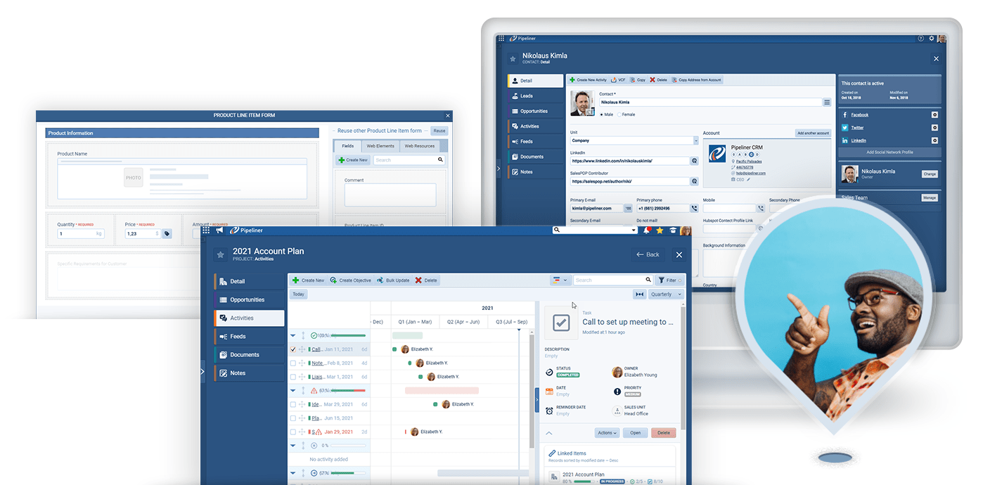 Fields and forms are utilized with Pipeliner CRM entities