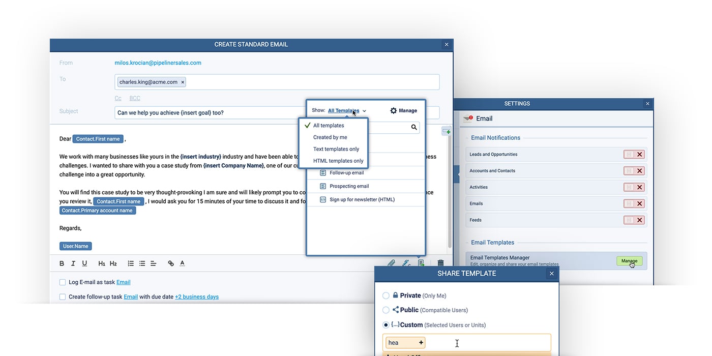 Email templates forms with Pipeliner CRM