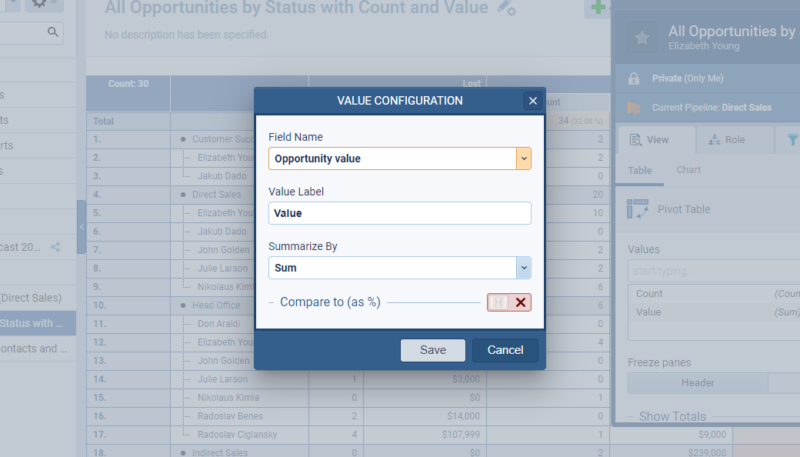 readability within your report by clicking the gear icon beside each field in the "Values" section.