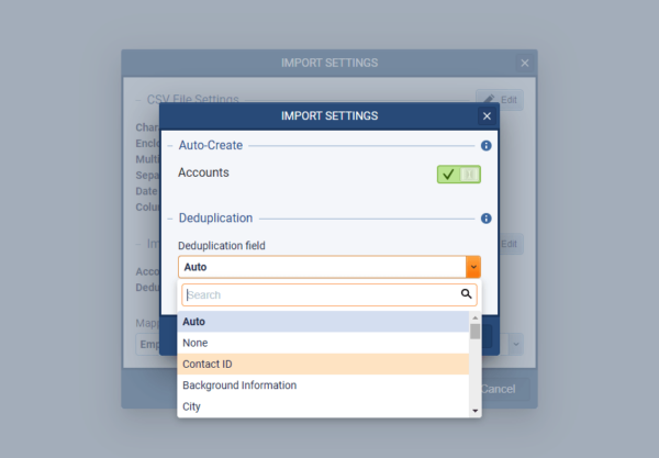 field to accurately match the imported data to the correct record