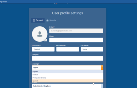 Spanish in application in Pipeliner CRM
