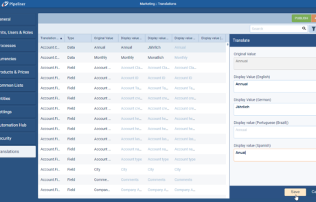 Spanish in Pipeliner CRM application