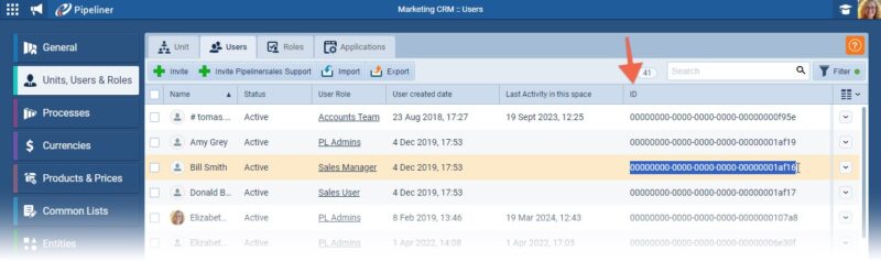 It’s easier for Developers working with Pipeliner CRM open API to access the ID for users and sales units. 