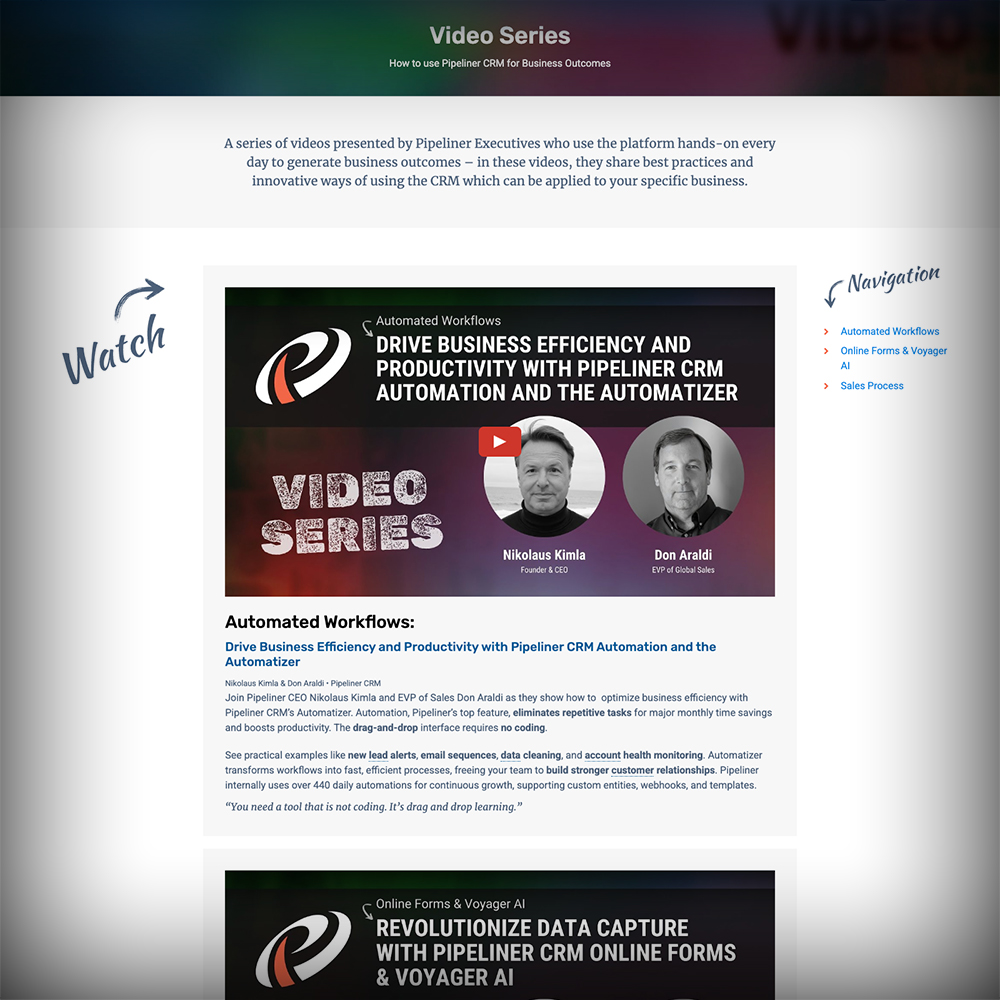 resource-center-hub-video-series-1100 Pipeliner executives showcase how to use key features of the platform in these comprehensive webinars