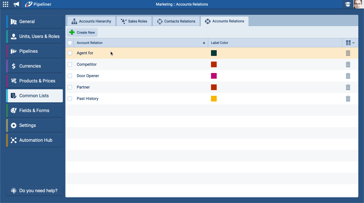 Account relations in Pipeliner CRM