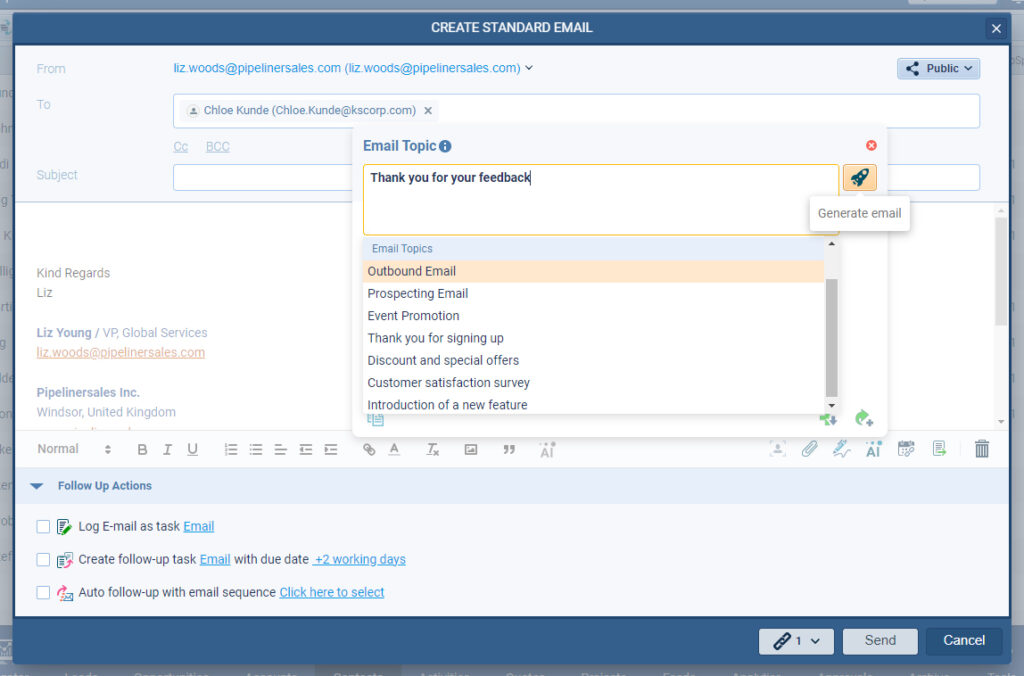 Create a business email with AI assistant