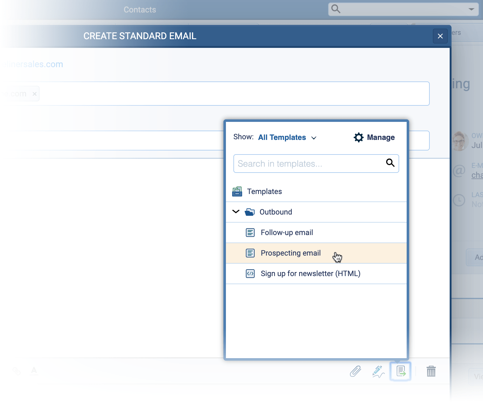 using email templates in Pipeliner CRM