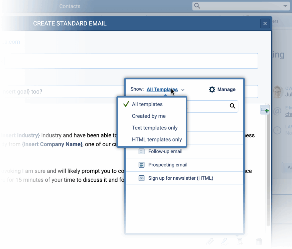 Creating and using email templates in Pipeliner CRM
