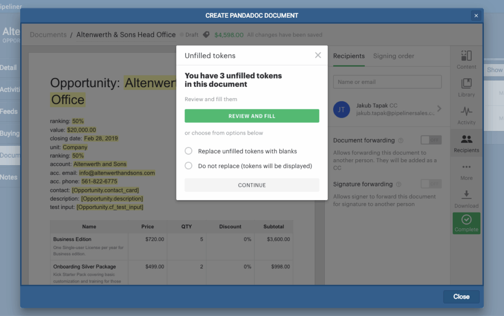 How to enable and use PandaDoc integration in Pipeliner CRM