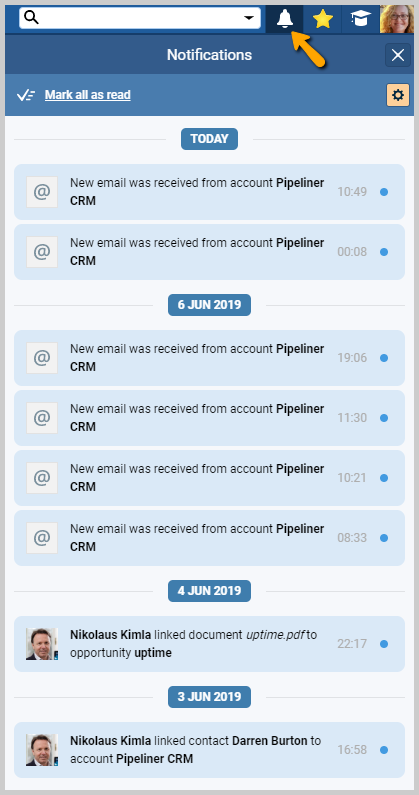 In App email notification